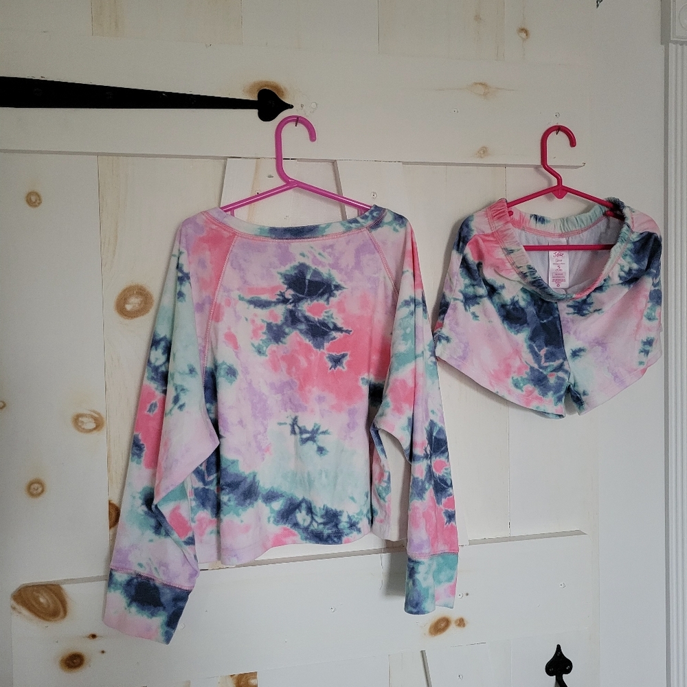 Justice Pink and Blue Sweatshirt and Shorts Set
